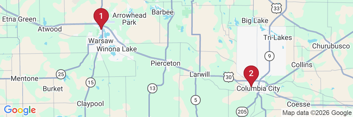 Map showing facility locations