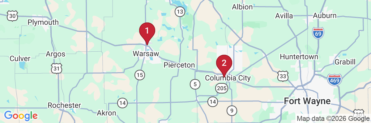 Map showing facility locations